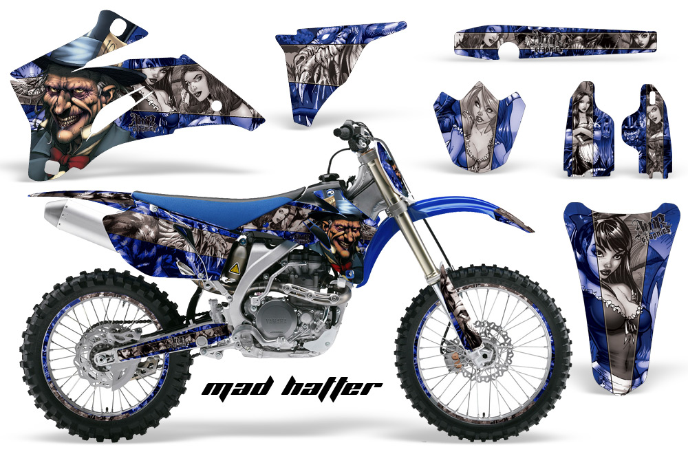 Yamaha YZ 250F 450F 02-09 Graphics Kit Mad Hatter Blue SILVERSTRIPE NPs